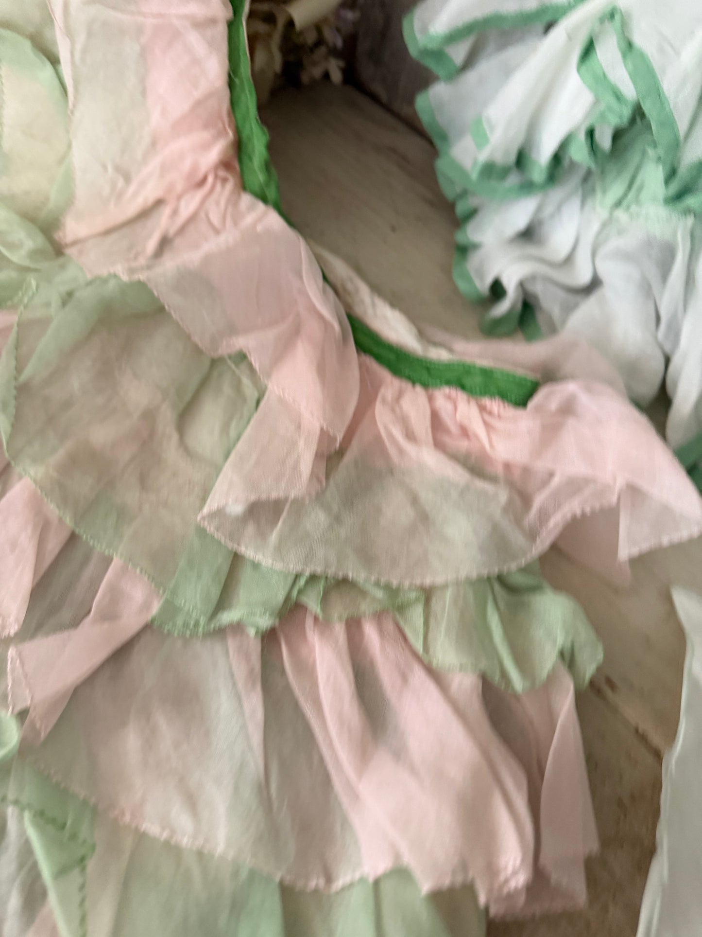 Vintage Ballet Dance Costume Pink Green Ruffle