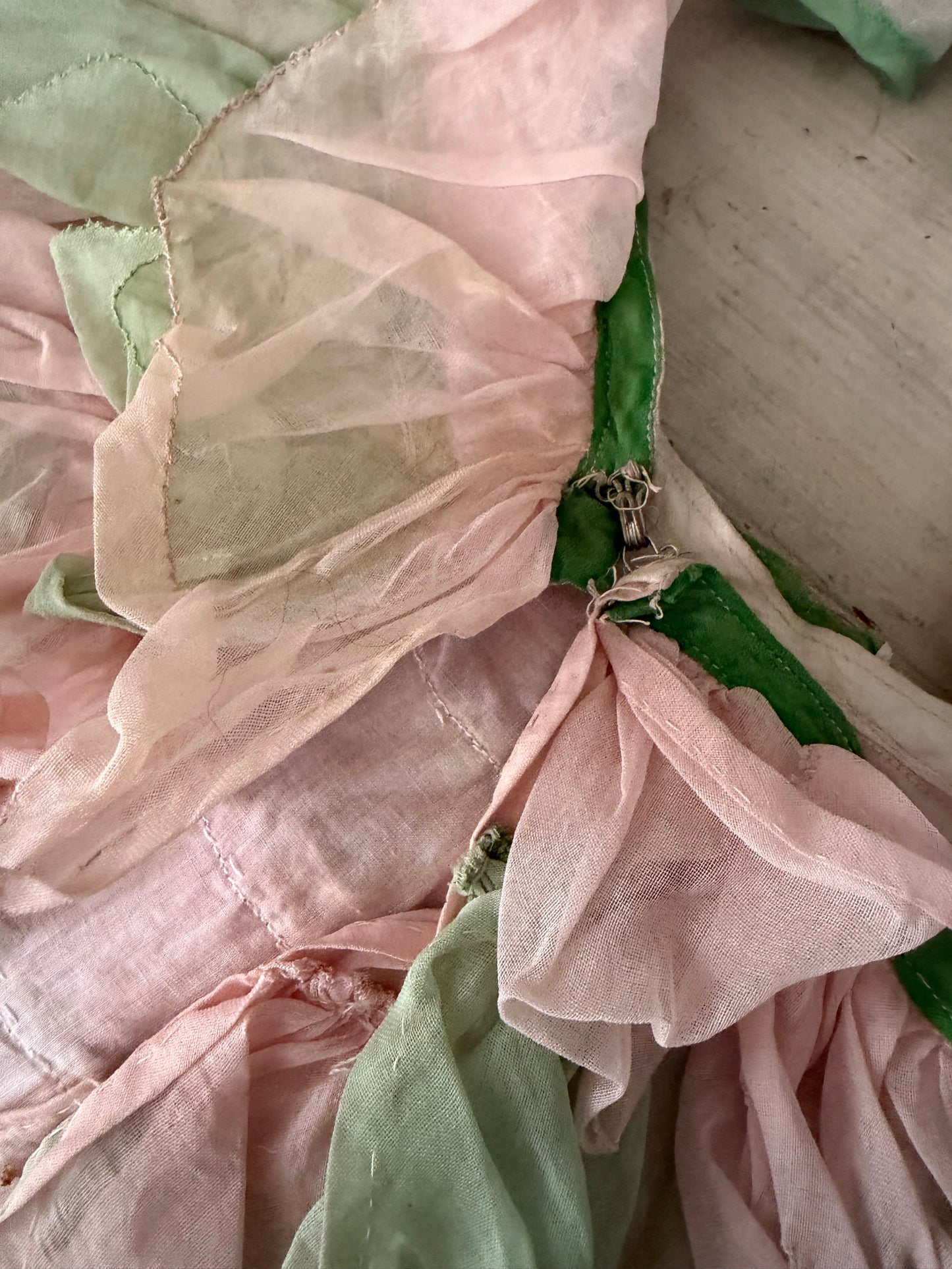 Vintage Ballet Dance Costume Pink Green Ruffle