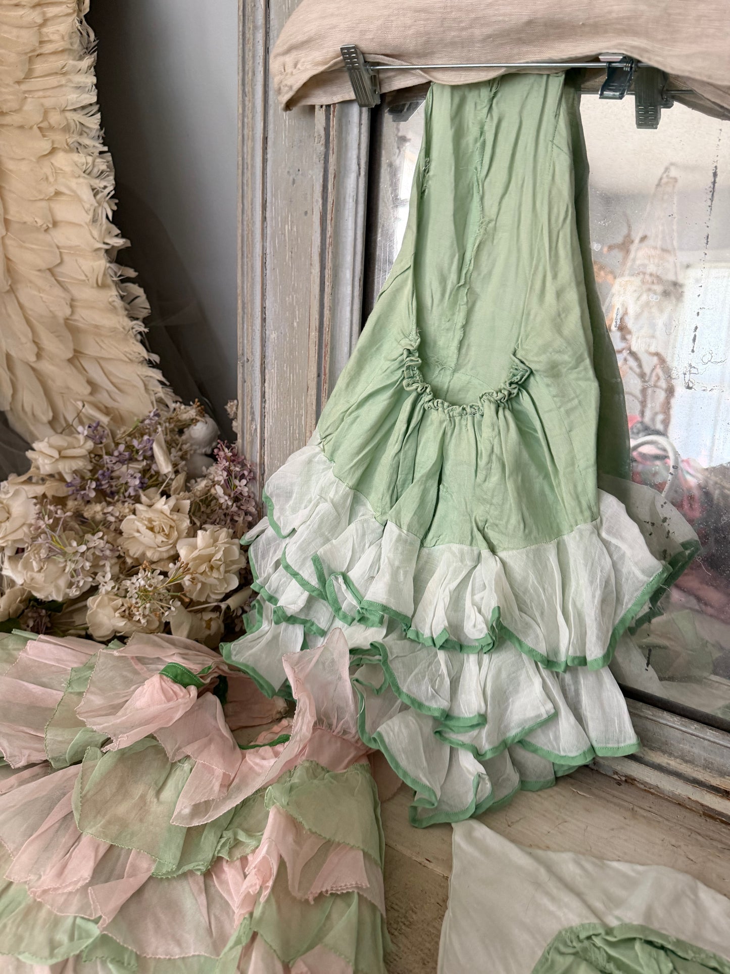 Vintage Ballet Dance Costume Pink Green Ruffle