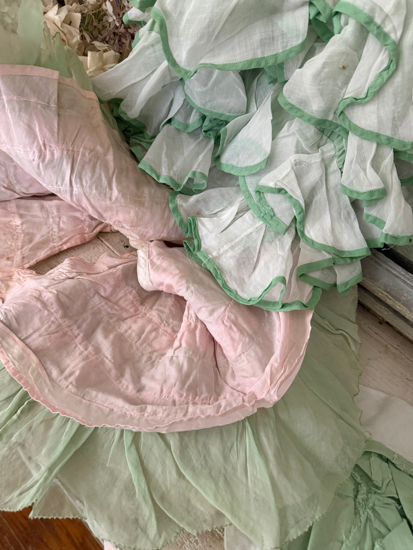 Vintage Ballet Dance Costume Pink Green Ruffle