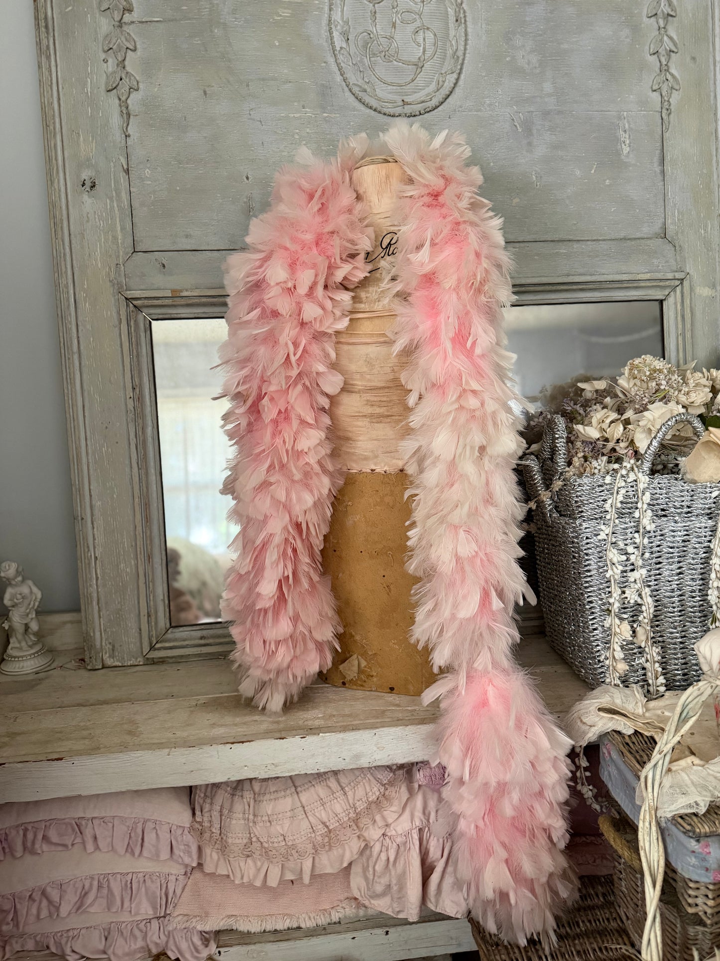 Vintage Pink Full Feather Showgirl Boa Garland