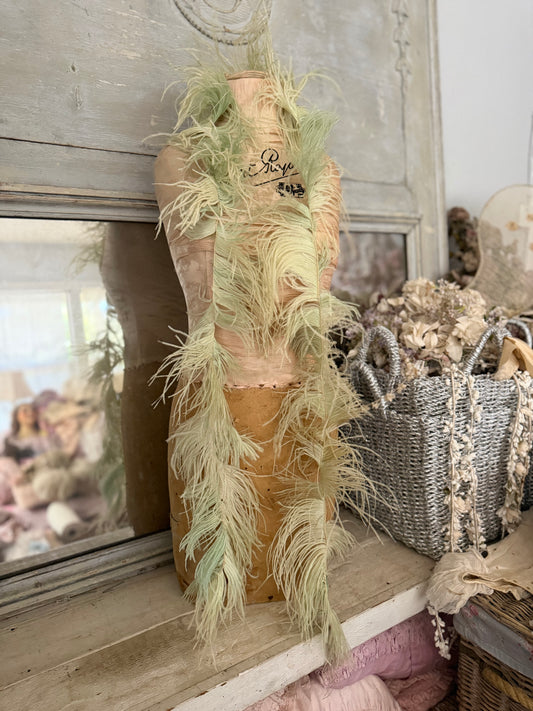 Antique Chartreuse Green Ostrich Feather Millinery Yardage