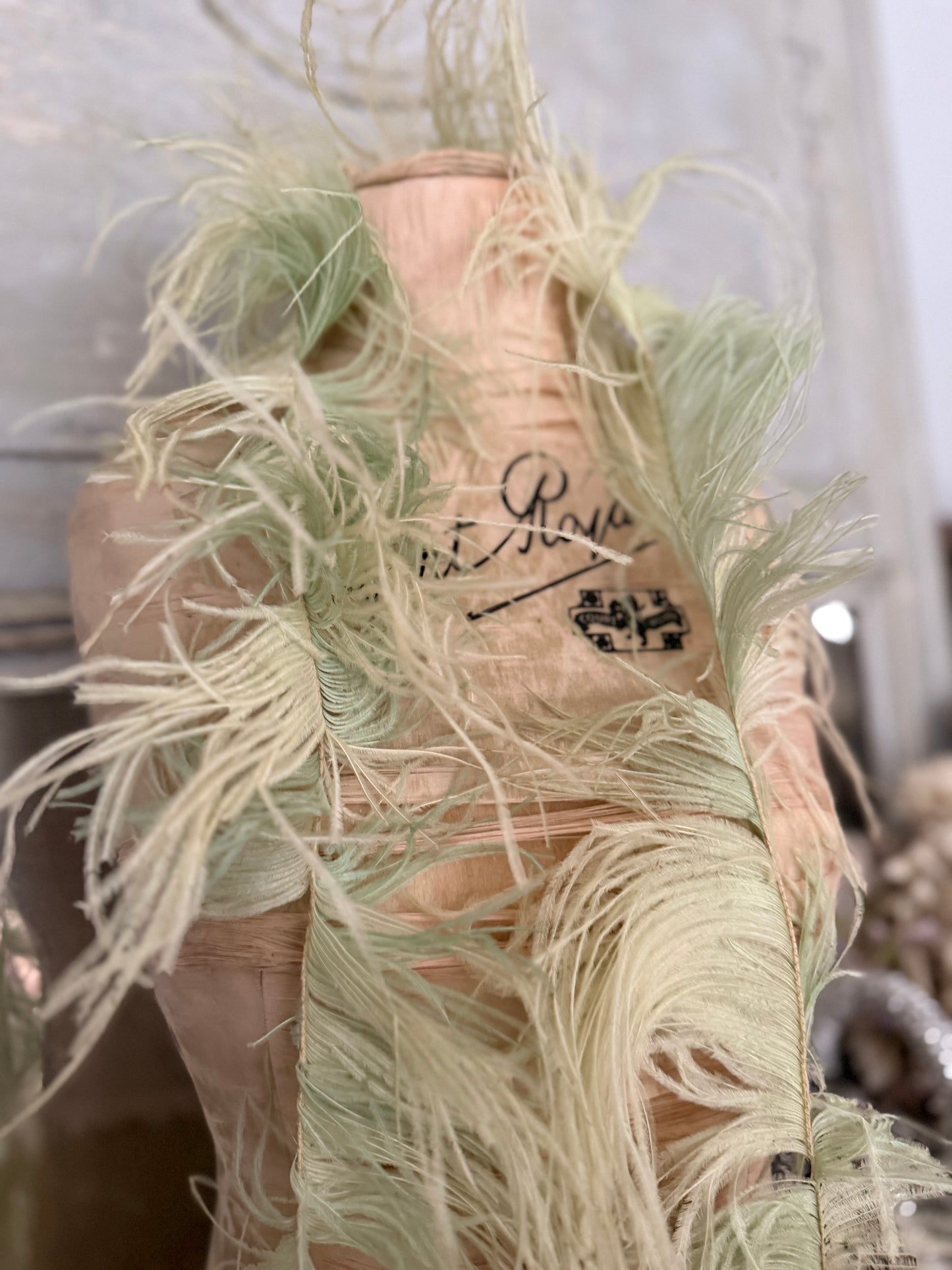 Antique Chartreuse Green Ostrich Feather Millinery Yardage