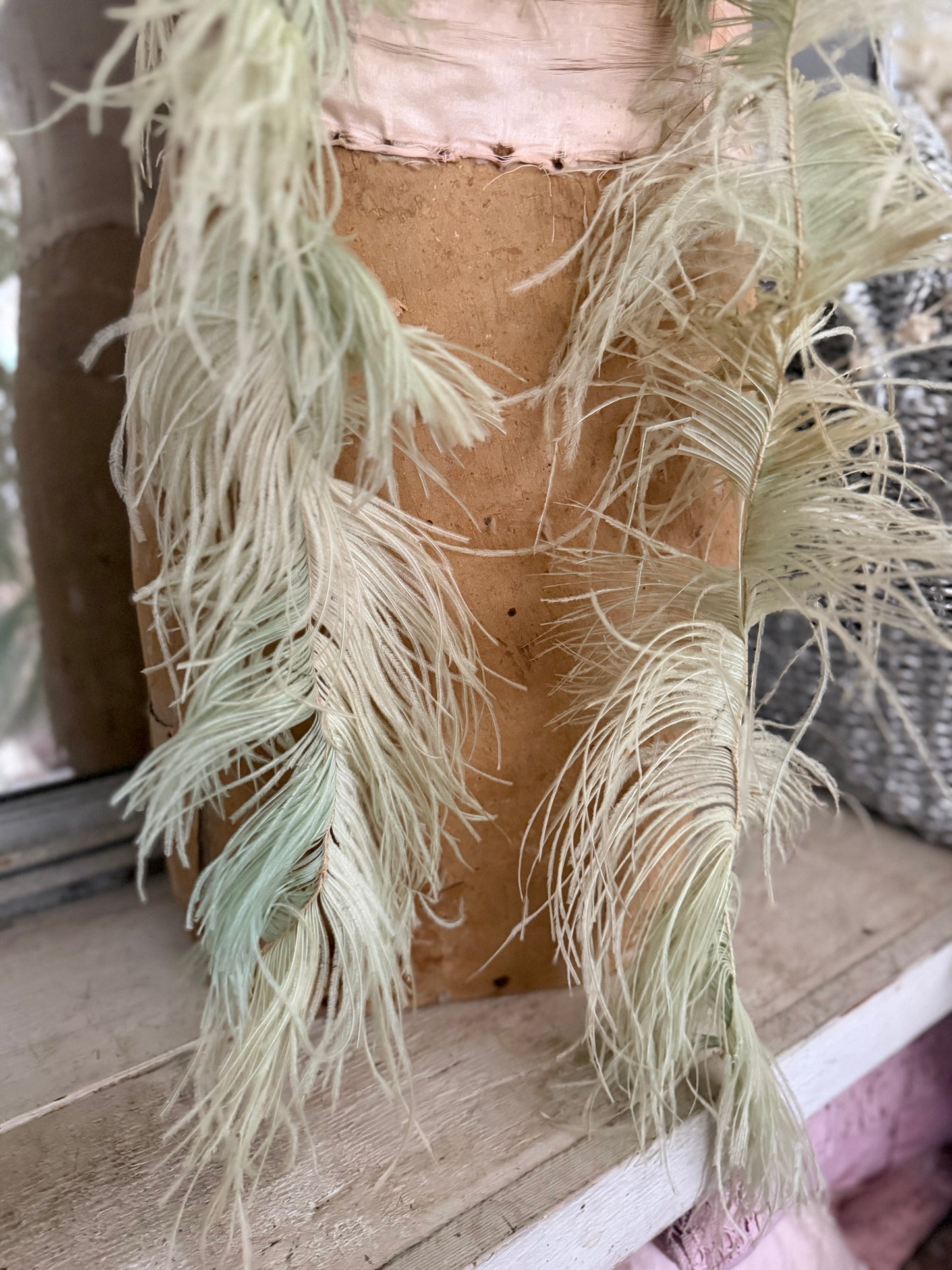 Antique Chartreuse Green Ostrich Feather Millinery Yardage