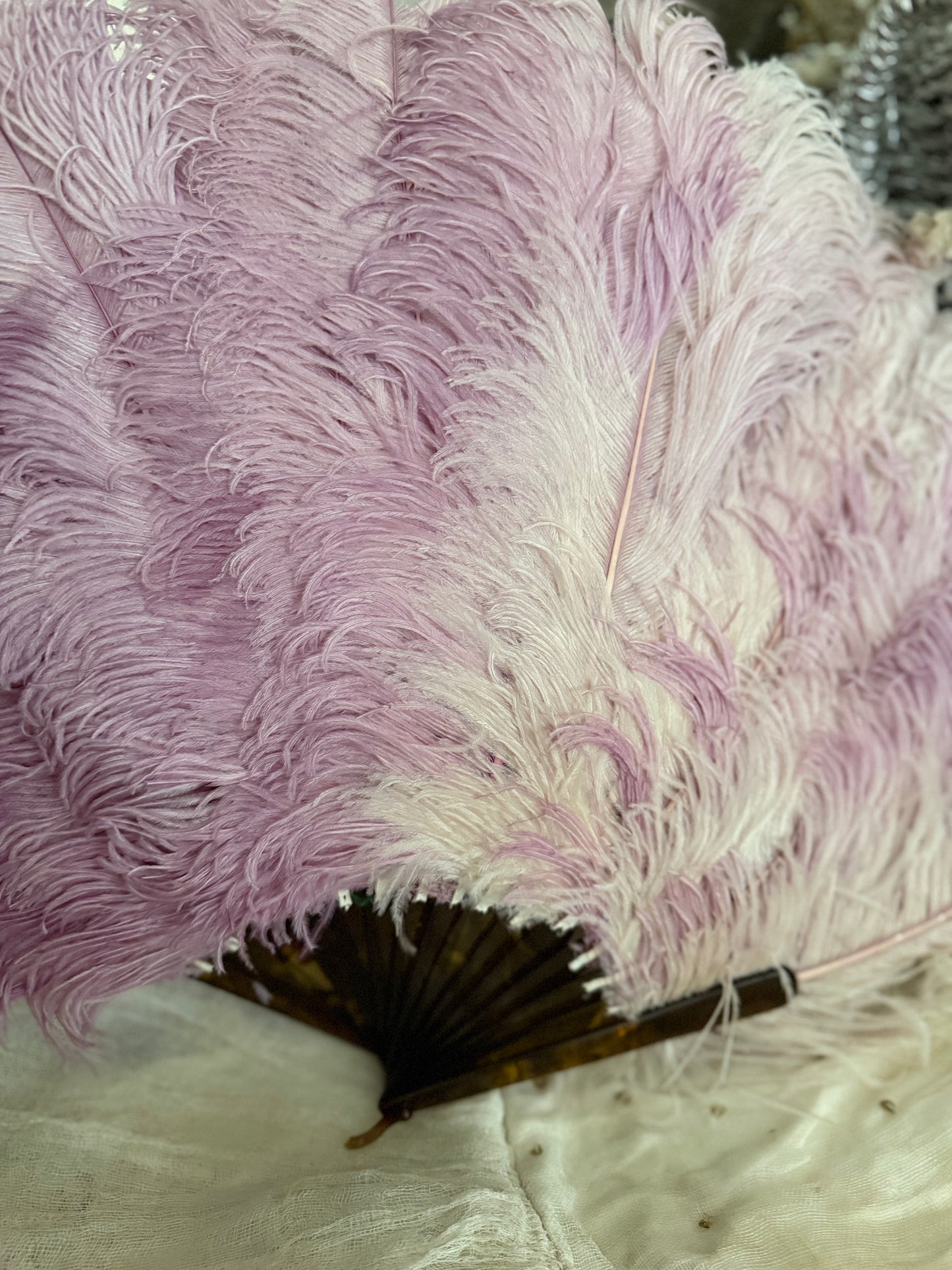 Antique Victorian Lavender Ostrich Feather Fan
