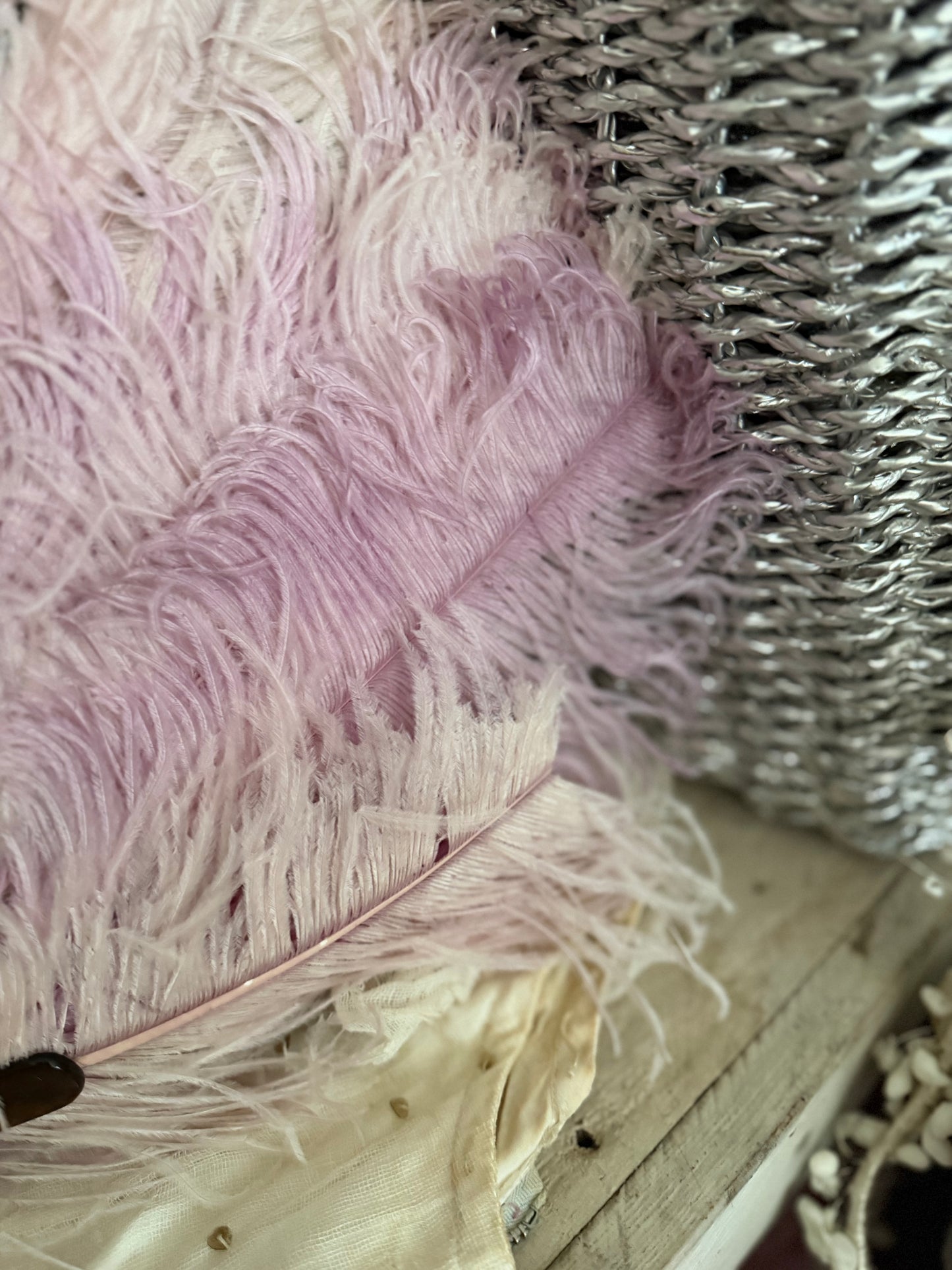 Antique Victorian Lavender Ostrich Feather Fan