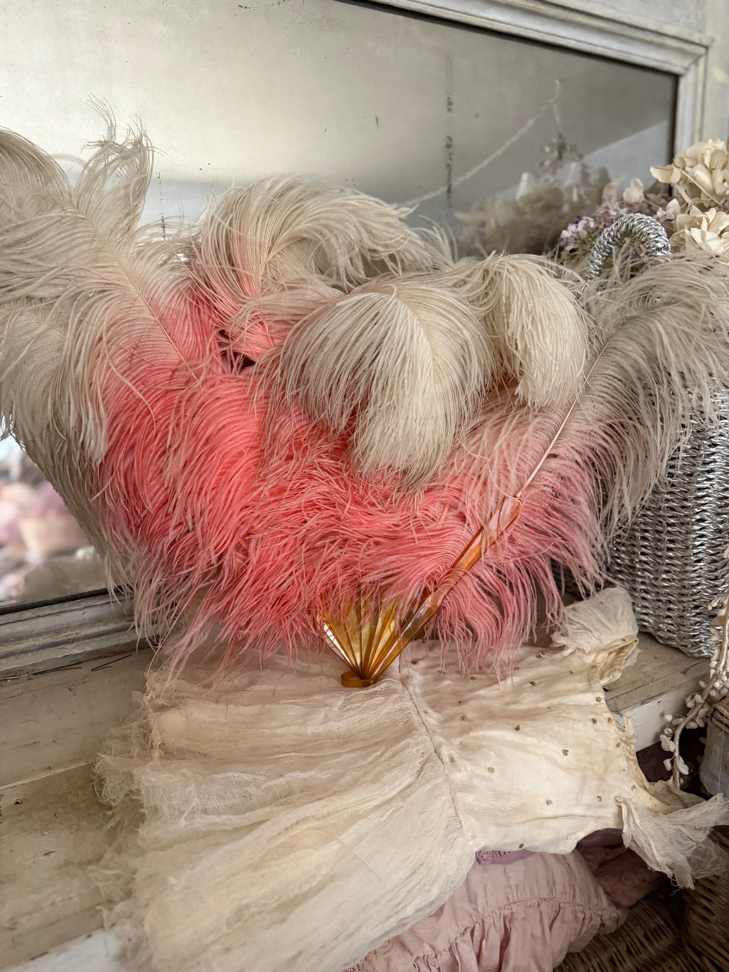 XL Antique Pink Ombre Ostrich Feather Fan