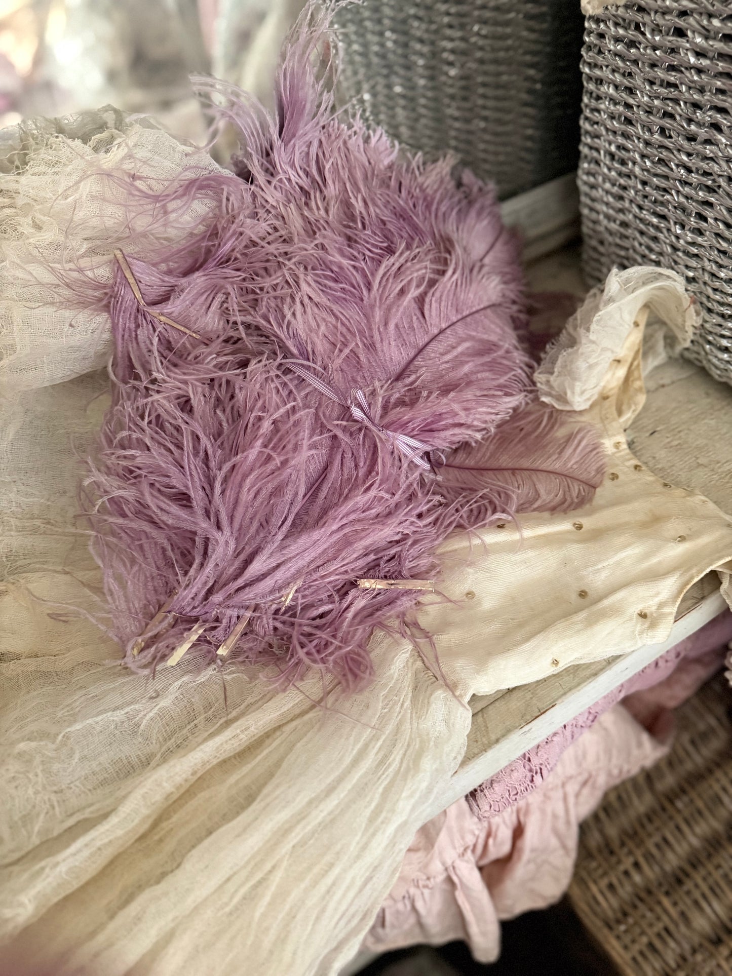 Antique Victorian Lavender Ostrich Feather Millinery