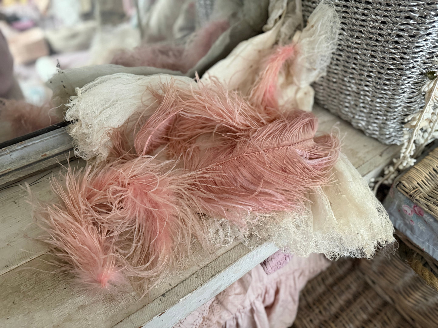Antique Victorian Pink Ostrich Feather Millinery