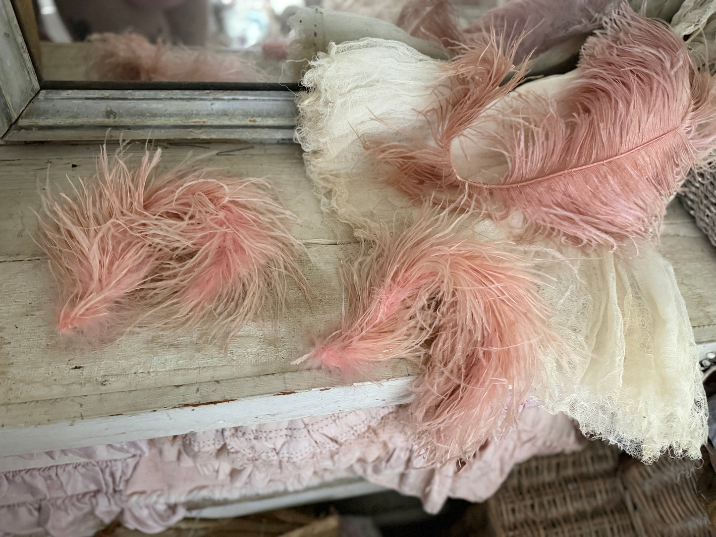 Antique Victorian Pink Ostrich Feather Millinery