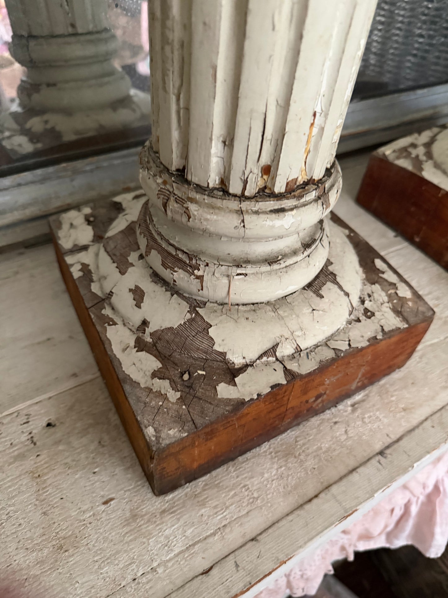 Pair Antique Chippy Wood Columns