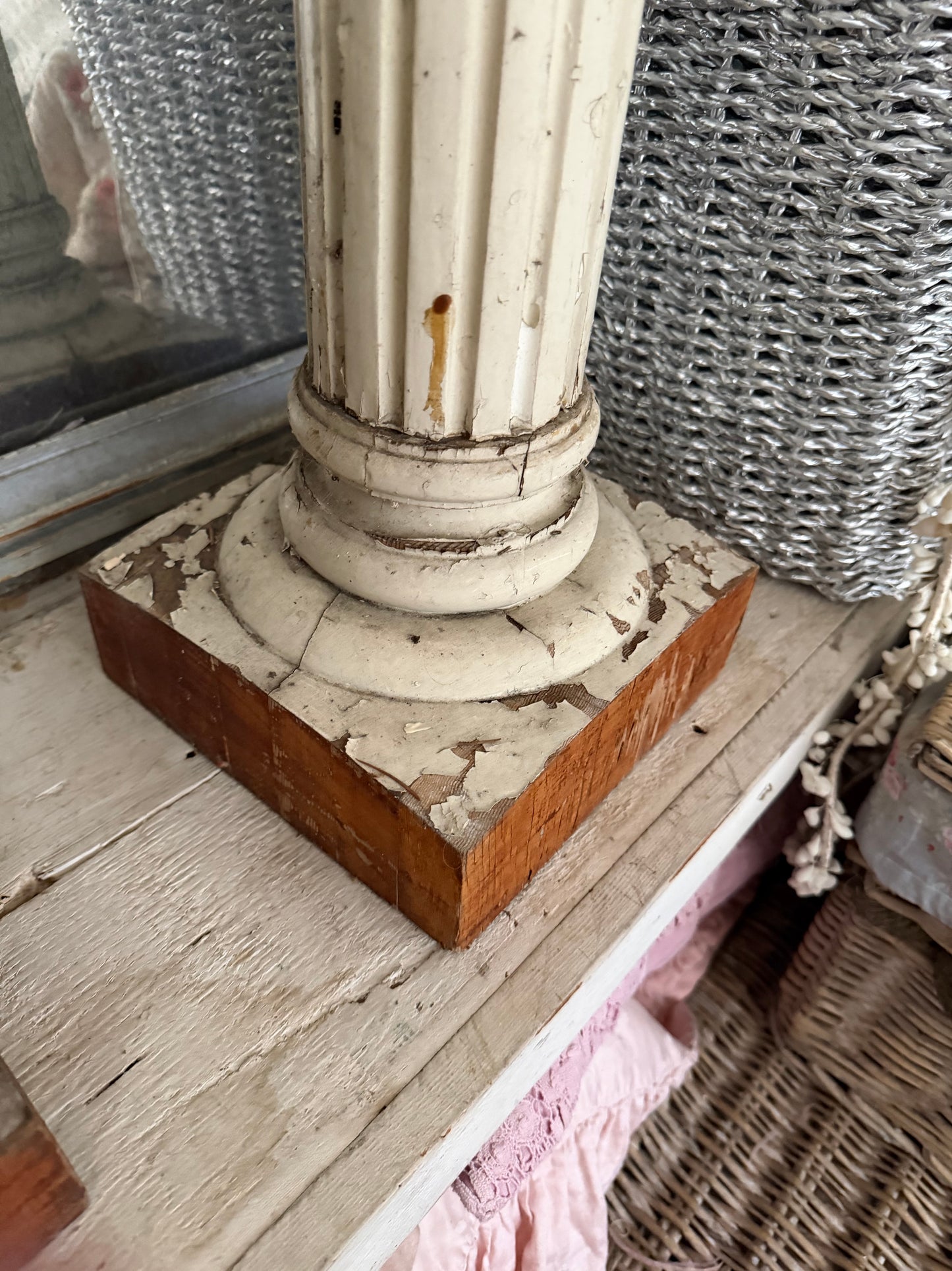 Pair Antique Chippy Wood Columns