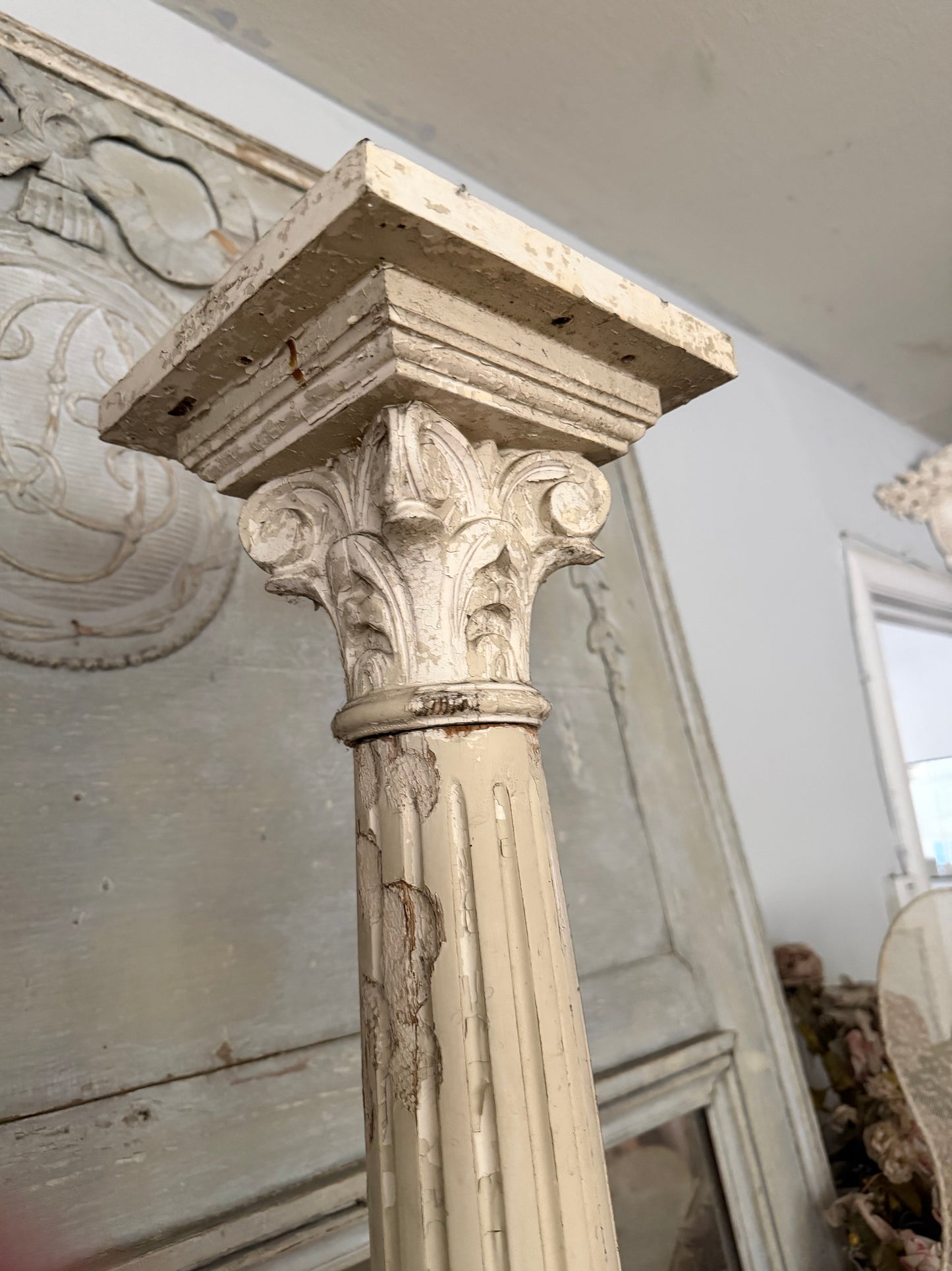 Pair Antique Chippy Wood Columns