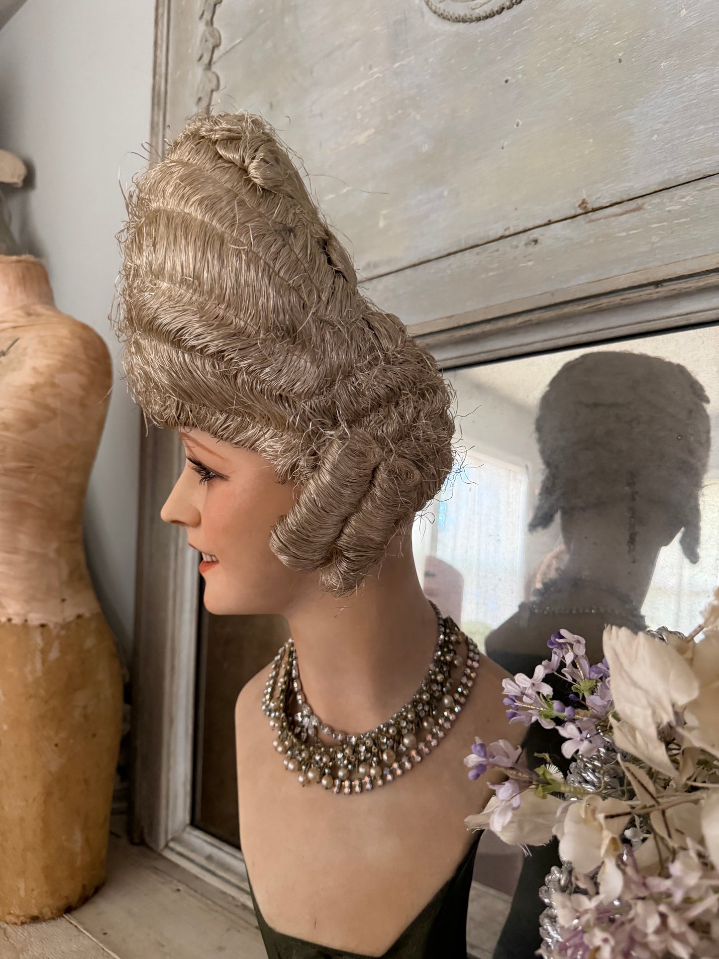 Antique French Jeanne SAUNAL Costume Theater 1920's Raffia Rococo Wig