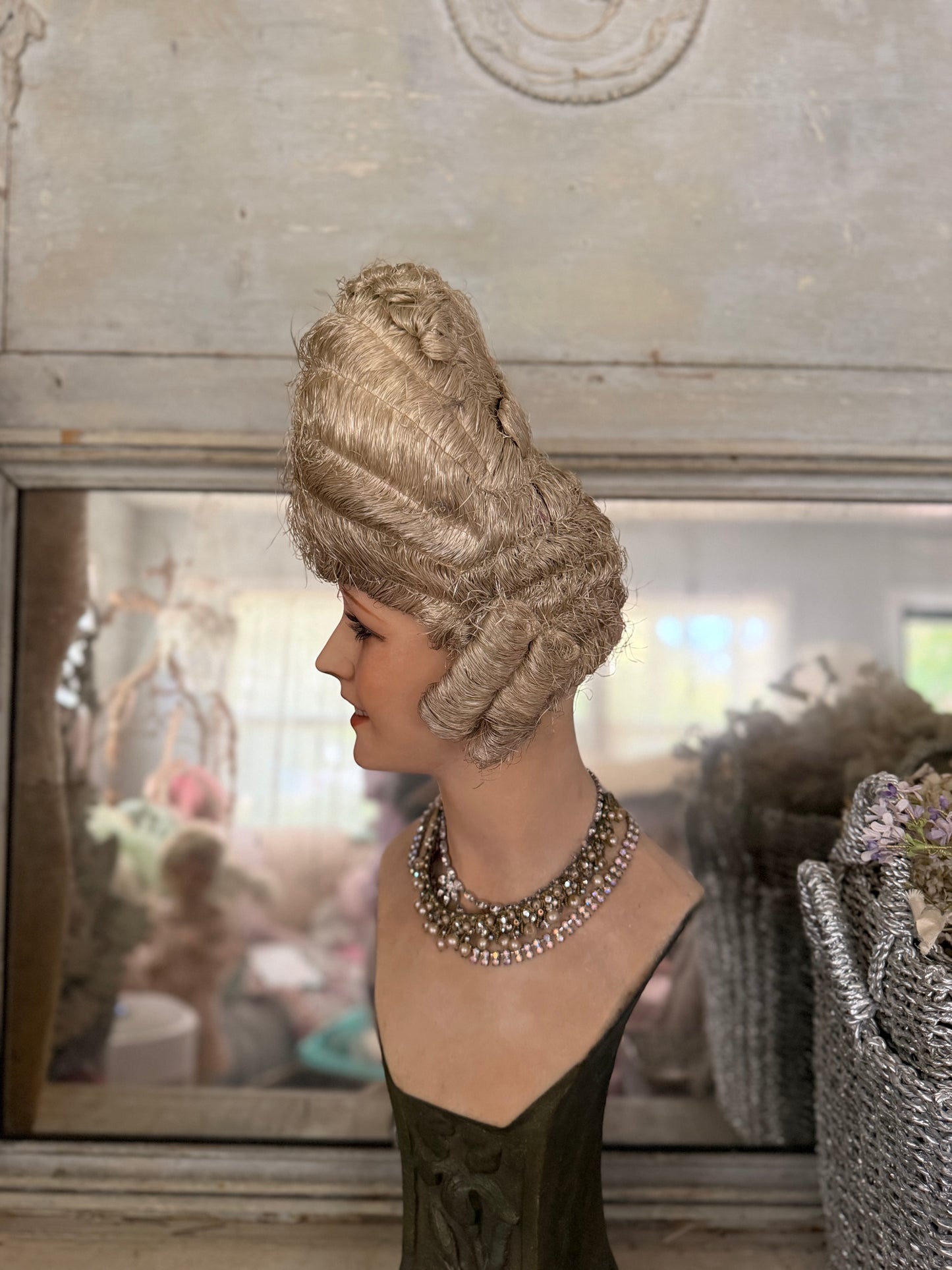 Antique French Jeanne SAUNAL Costume Theater 1920's Raffia Rococo Wig