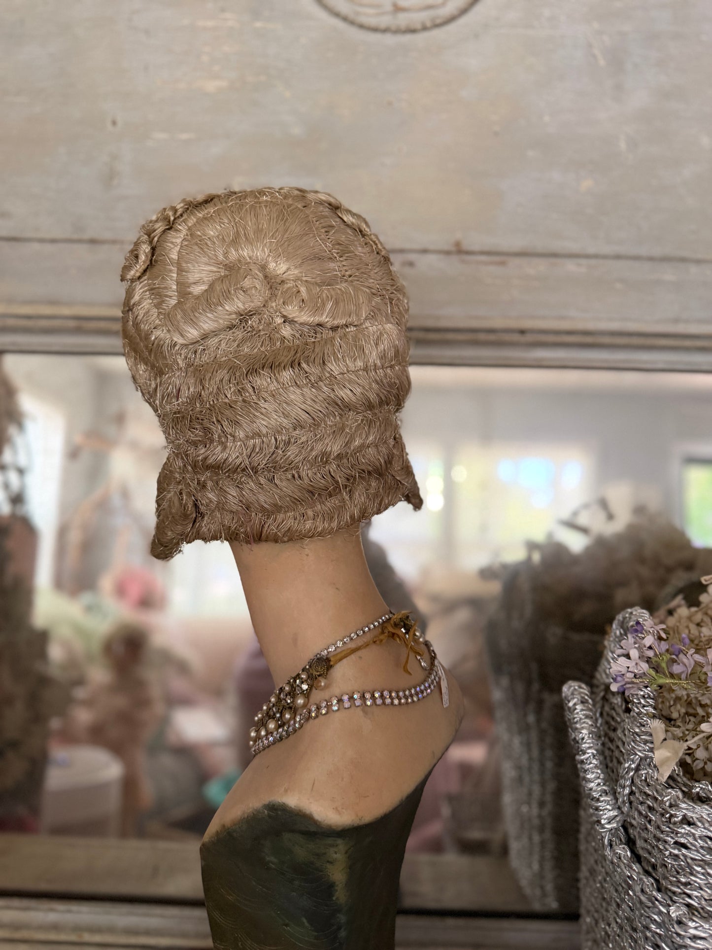 Antique French Jeanne SAUNAL Costume Theater 1920's Raffia Rococo Wig