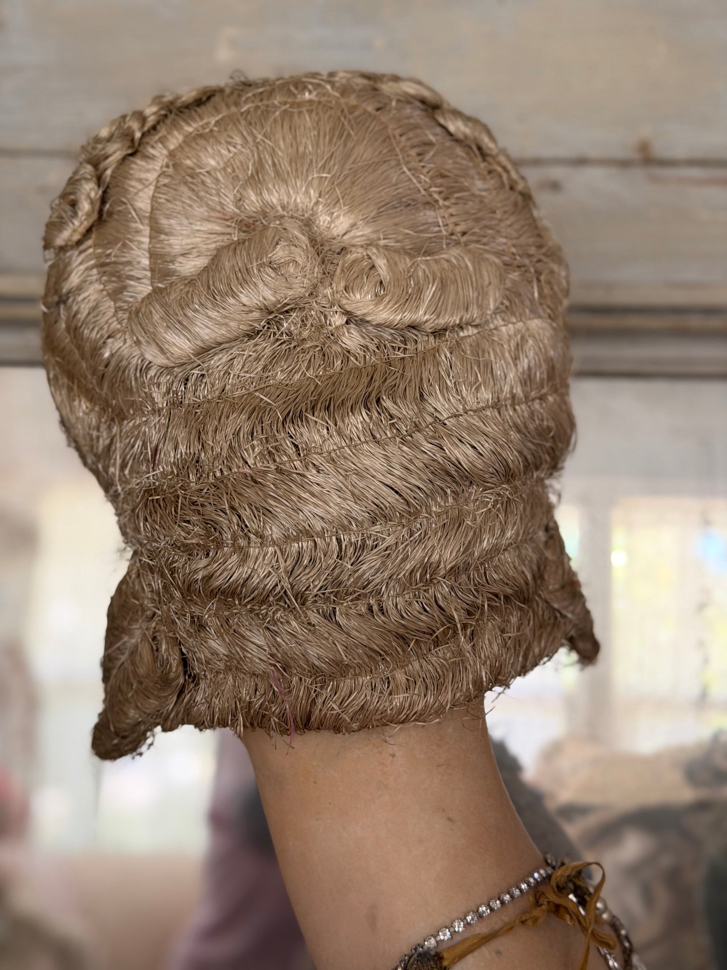 Antique French Jeanne SAUNAL Costume Theater 1920's Raffia Rococo Wig