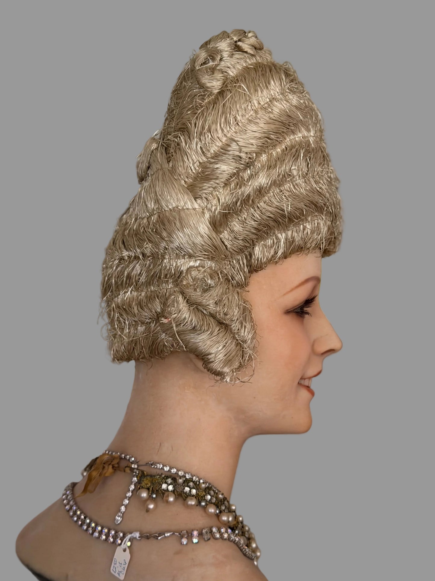 Antique French Jeanne SAUNAL Costume Theater 1920's Raffia Rococo Wig