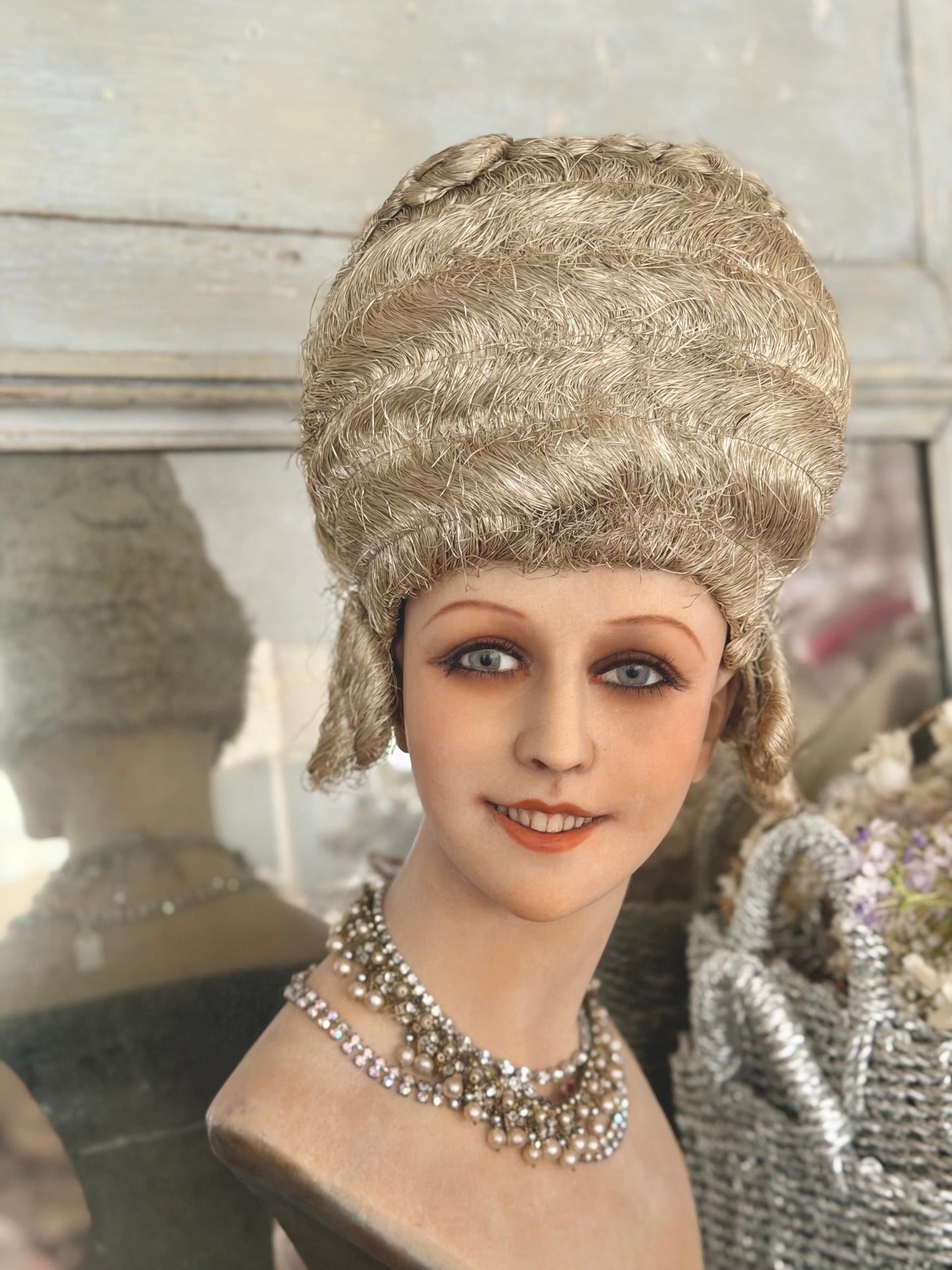 Antique French Jeanne SAUNAL Costume Theater 1920's Raffia Rococo Wig