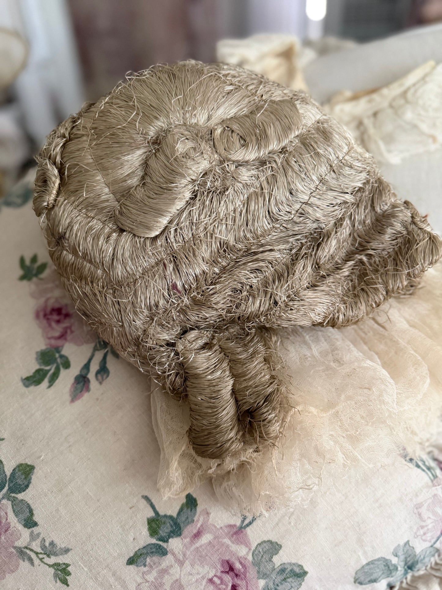 Antique French Jeanne SAUNAL Costume Theater 1920's Raffia Rococo Wig