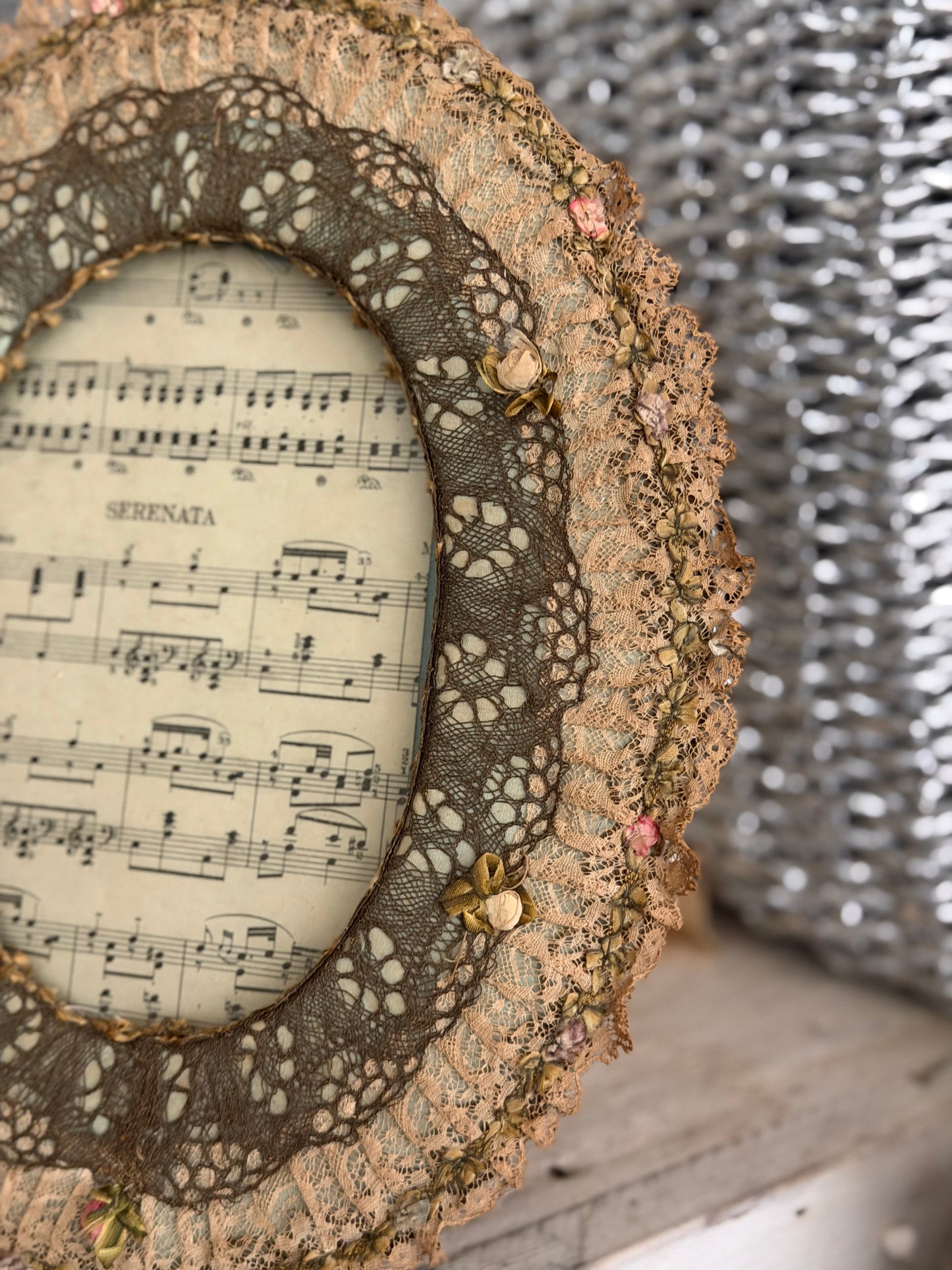 Antique 1920s Ribbonwork Lace Frame