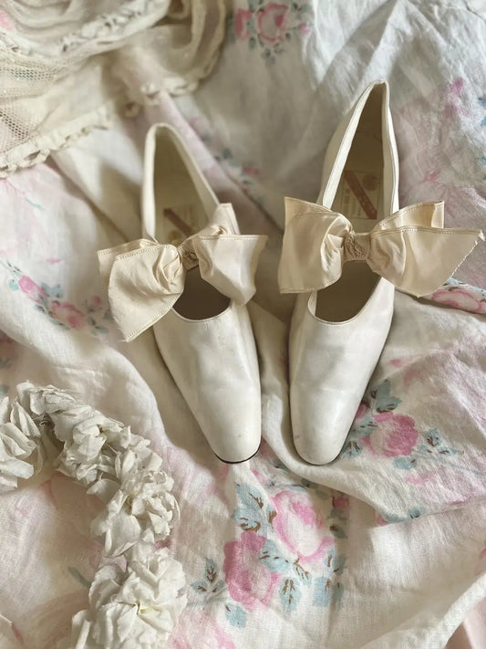 Antique Wedding Shoes Museum Deaccession Silk Bows