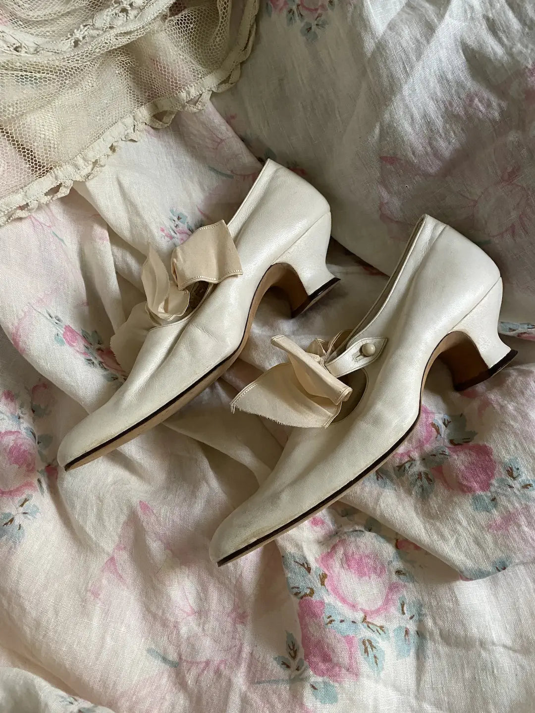 Antique Wedding Shoes Museum Deaccession Silk Bows