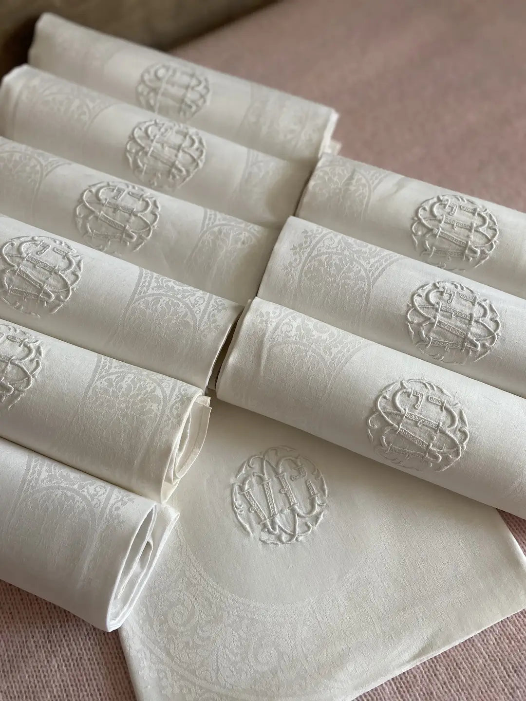 Antique 10pc French Linen Napkins Monogram