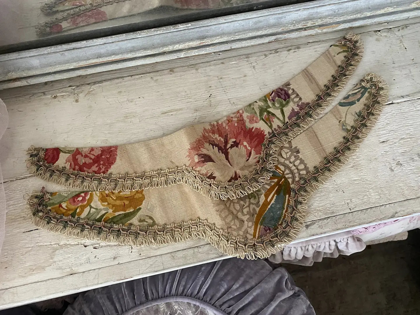 Pair Antique French Linen Curtain Tie Backs