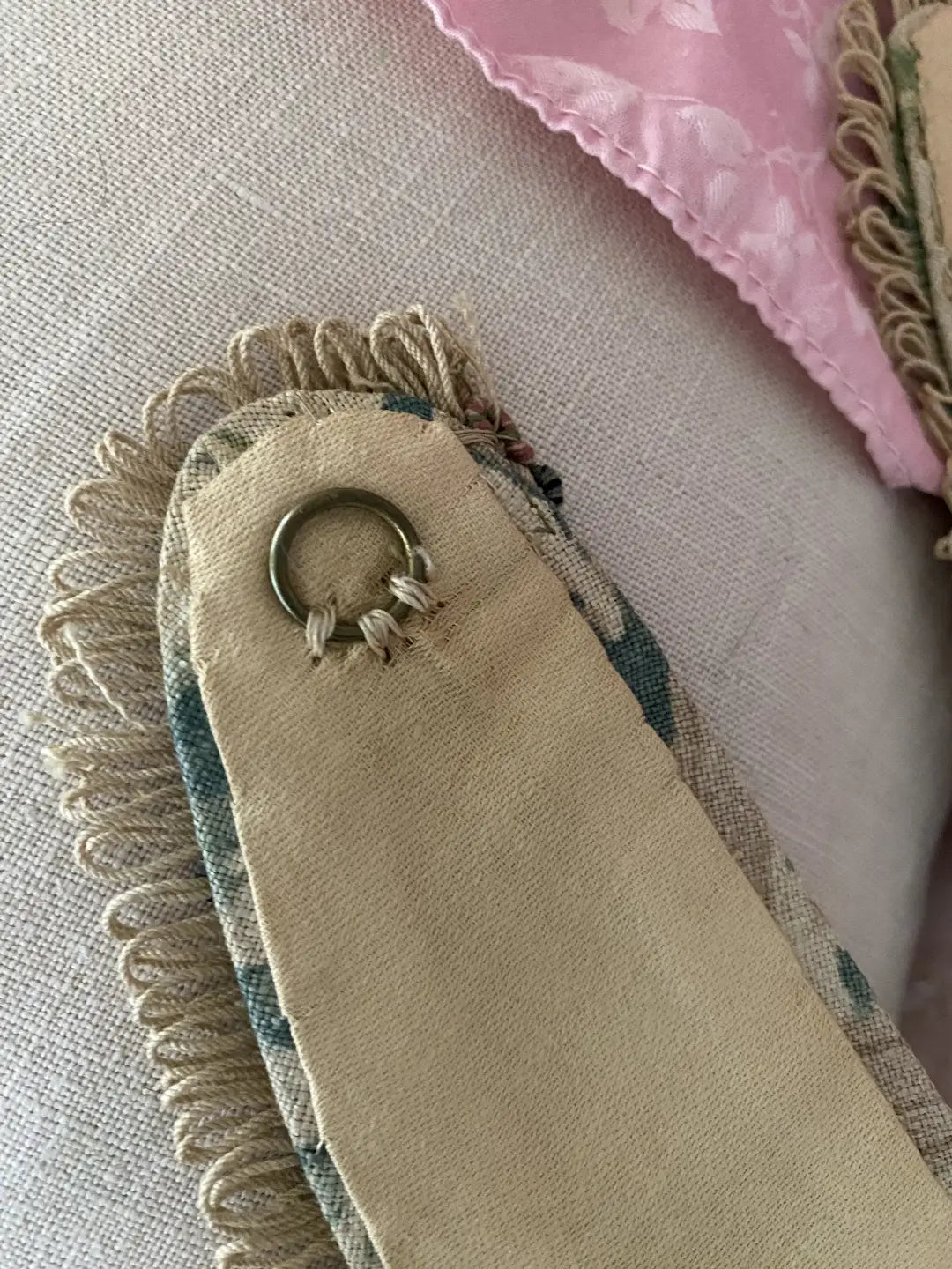 Pair Antique French Linen Curtain Tie Backs