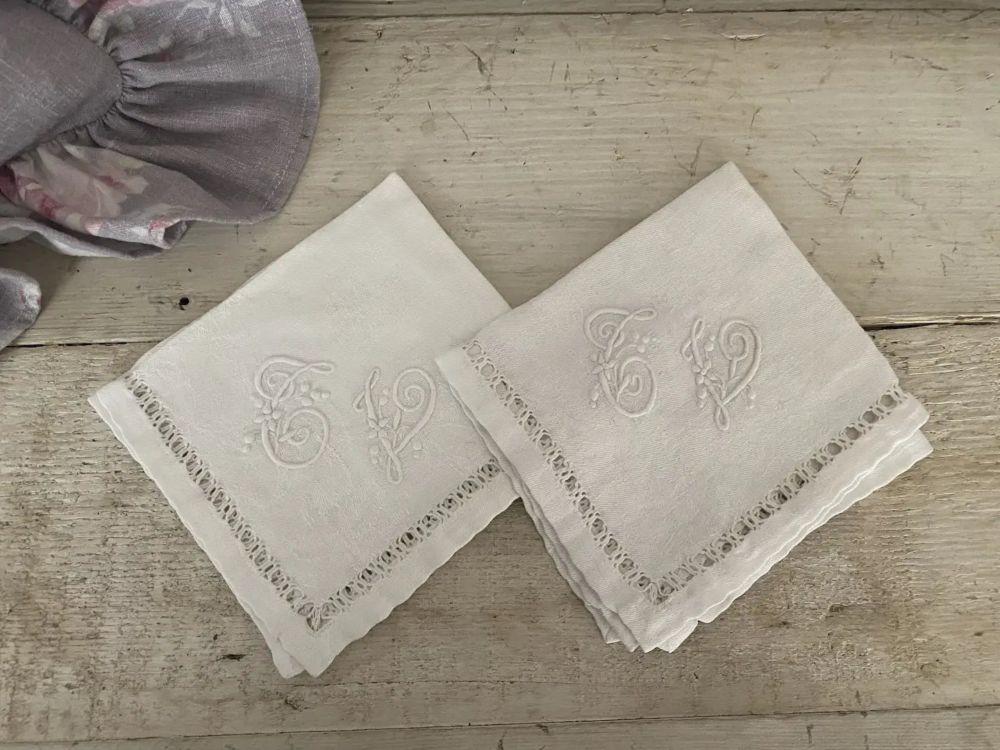 Pair Antique French Monogram Napkins