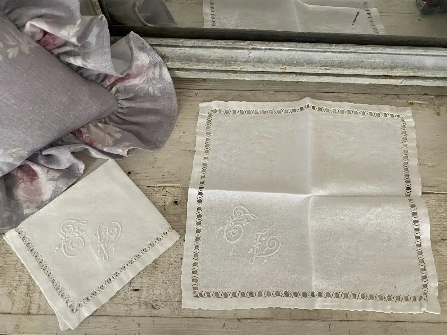 Pair Antique French Monogram Napkins