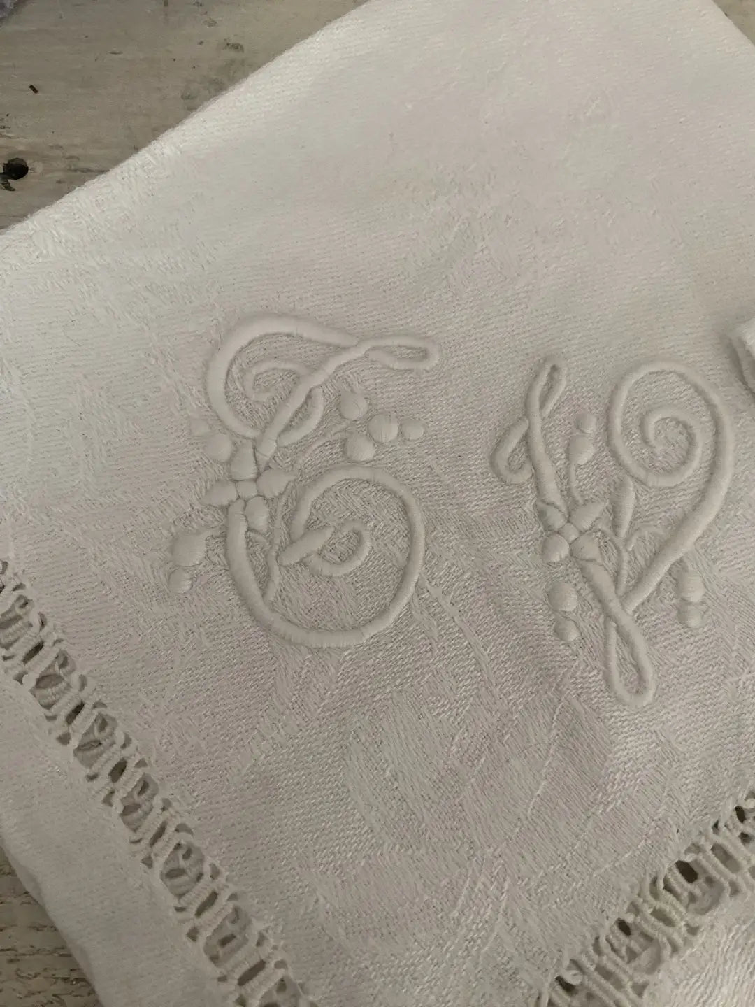 Pair Antique French Monogram Napkins