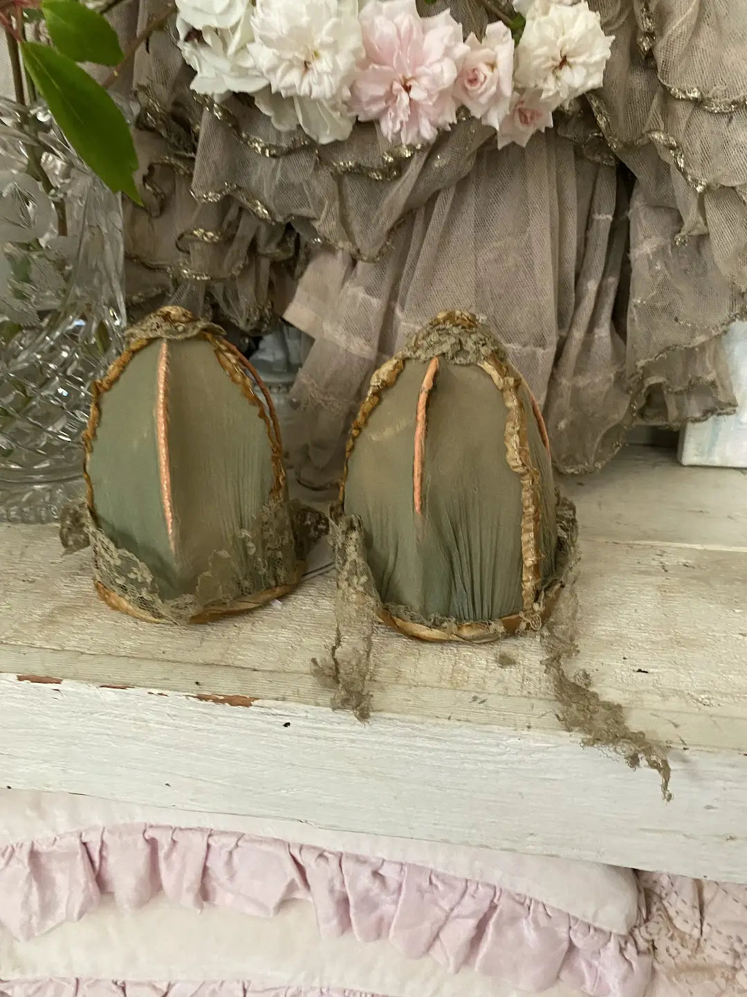 Pair Antique Timeworn Petite Boudoir Lampshades