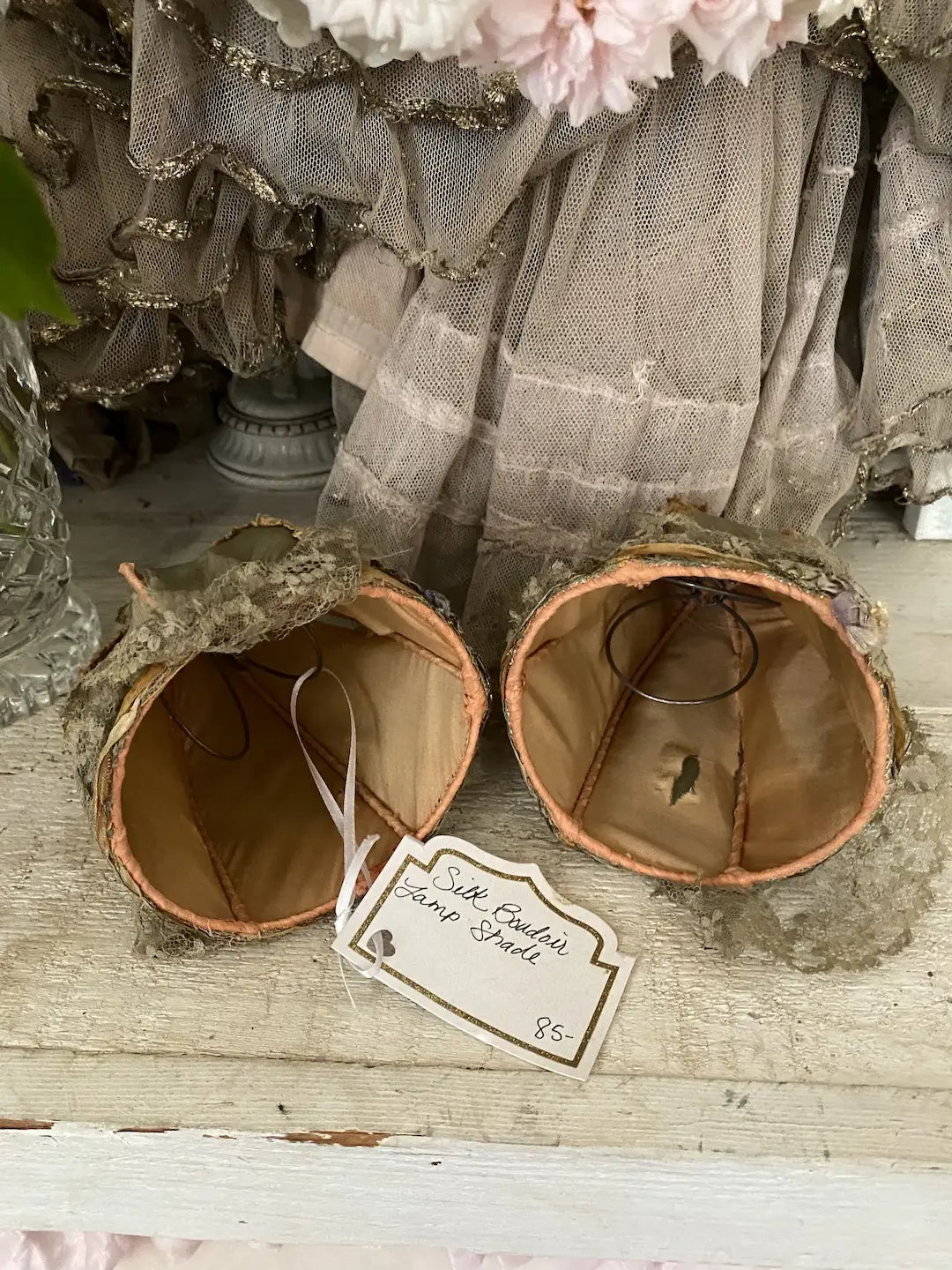 Pair Antique Timeworn Petite Boudoir Lampshades