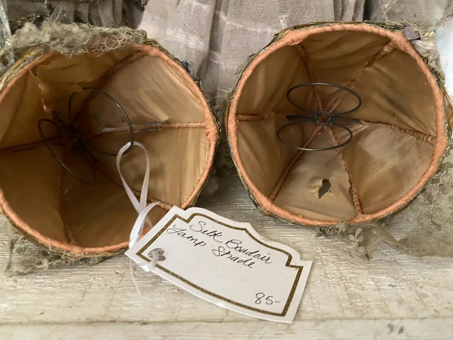 Pair Antique Timeworn Petite Boudoir Lampshades