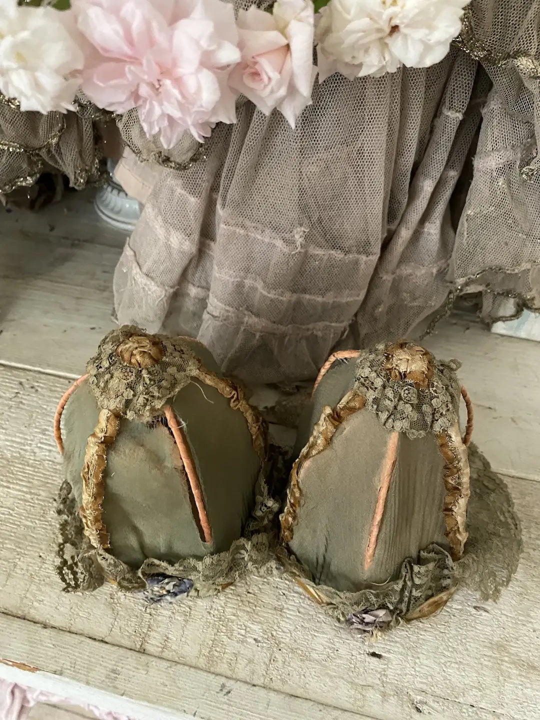 Pair Antique Timeworn Petite Boudoir Lampshades