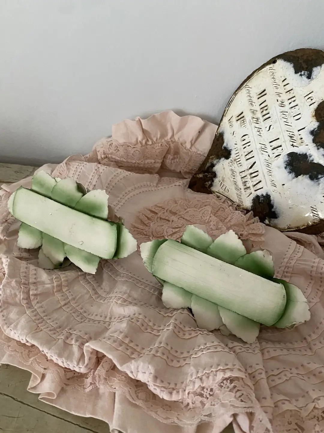 Pair Vintage Italian Pink White Rose Candlesticks