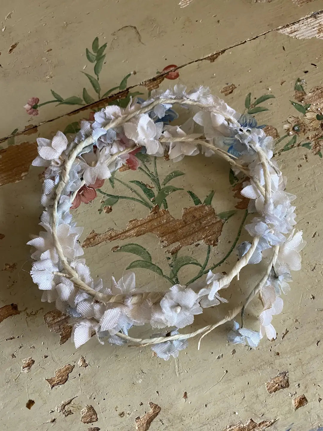 Pair Vintage French Flower Crown Headdress Blue White