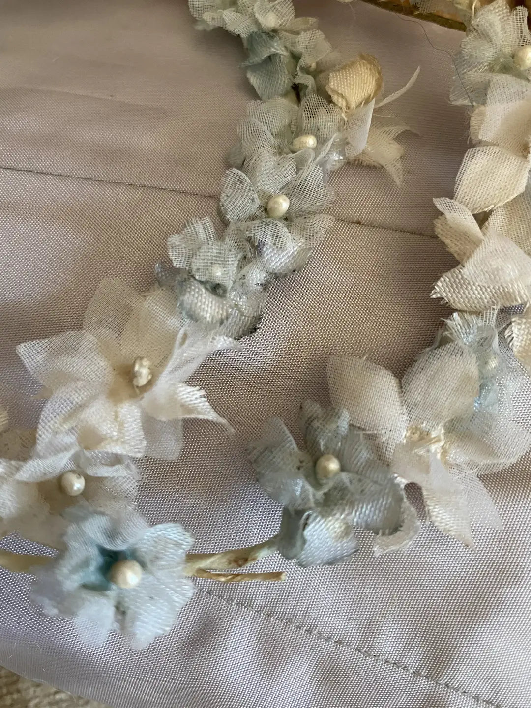 Pair Vintage French Flower Crown Headdress Blue White