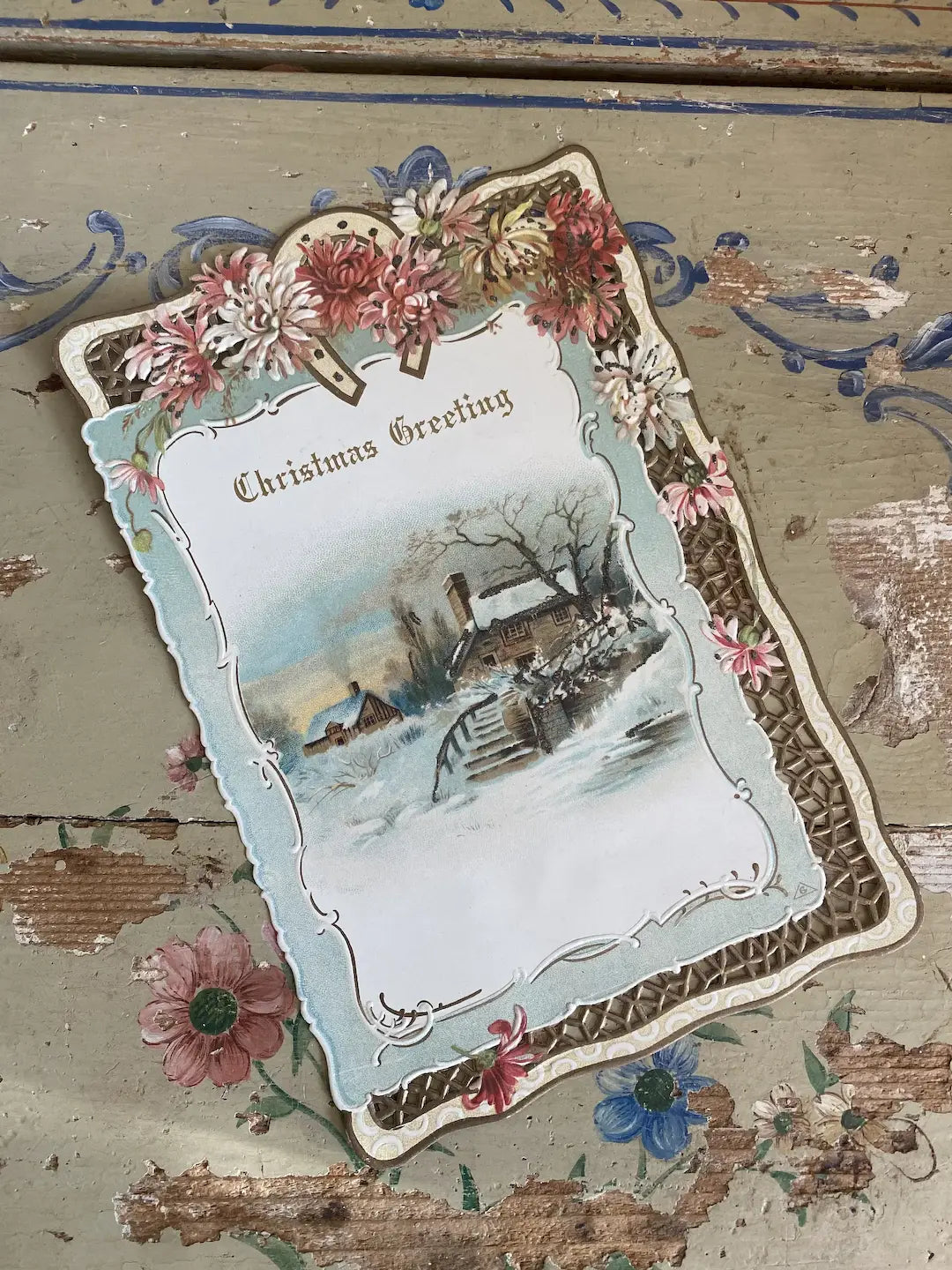 Antique Victorian XL Greeting Card Xmas Christmas