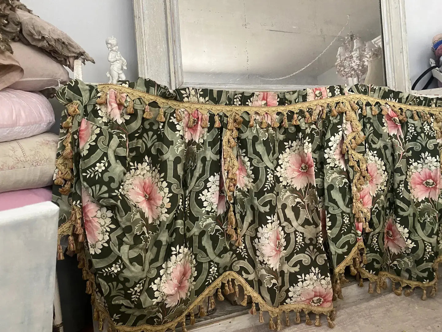 Antique French Fabric Valance Panel Art Nouveau Late 1800s