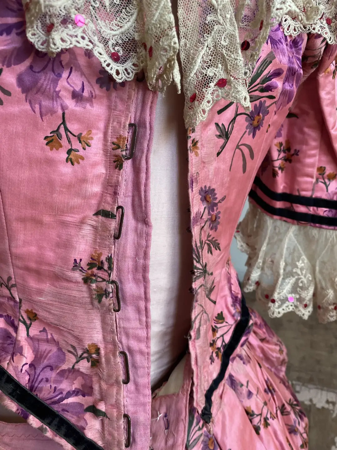 Antique French Theater Costume Pink Silk