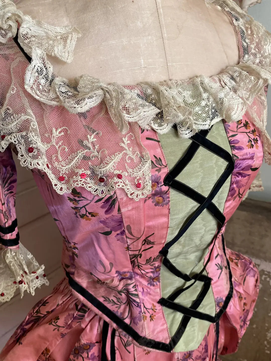 Antique French Theater Costume Pink Silk