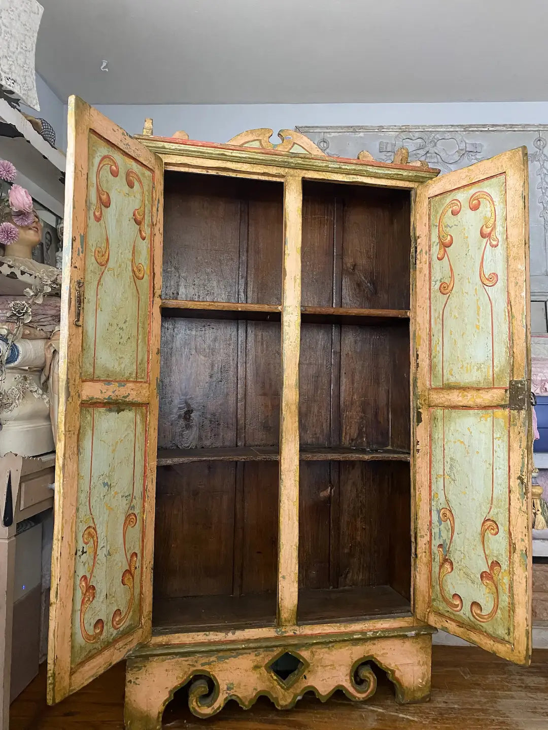 Antique Late 1700s-1800s Hand Painted European Cabinet Armoire