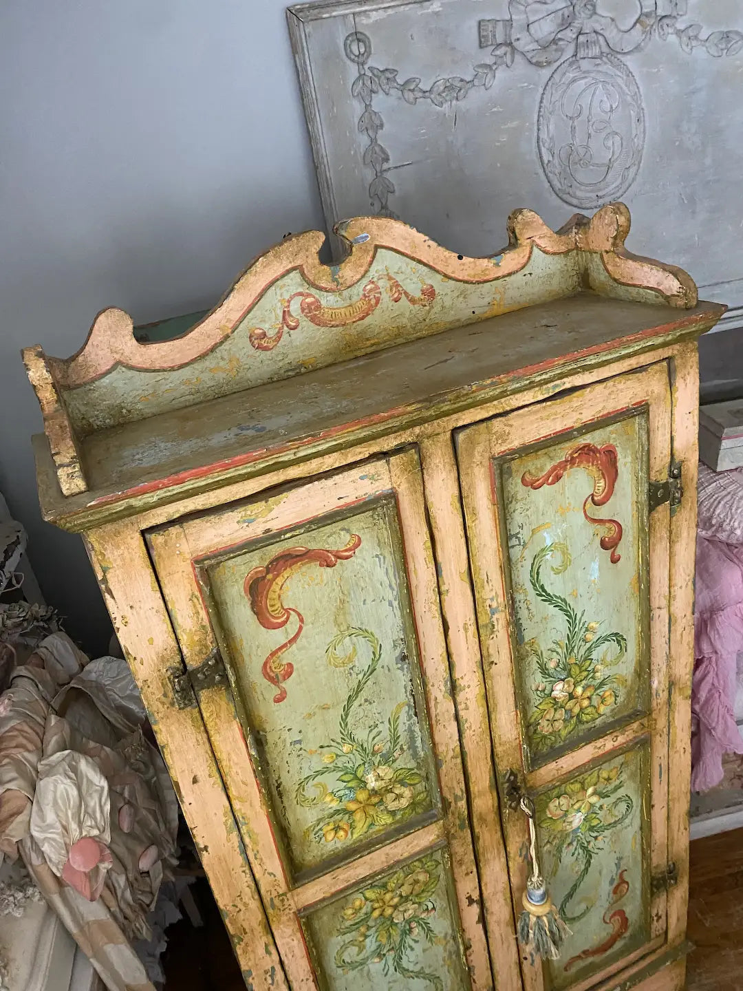 Antique Late 1700s-1800s Hand Painted European Cabinet Armoire