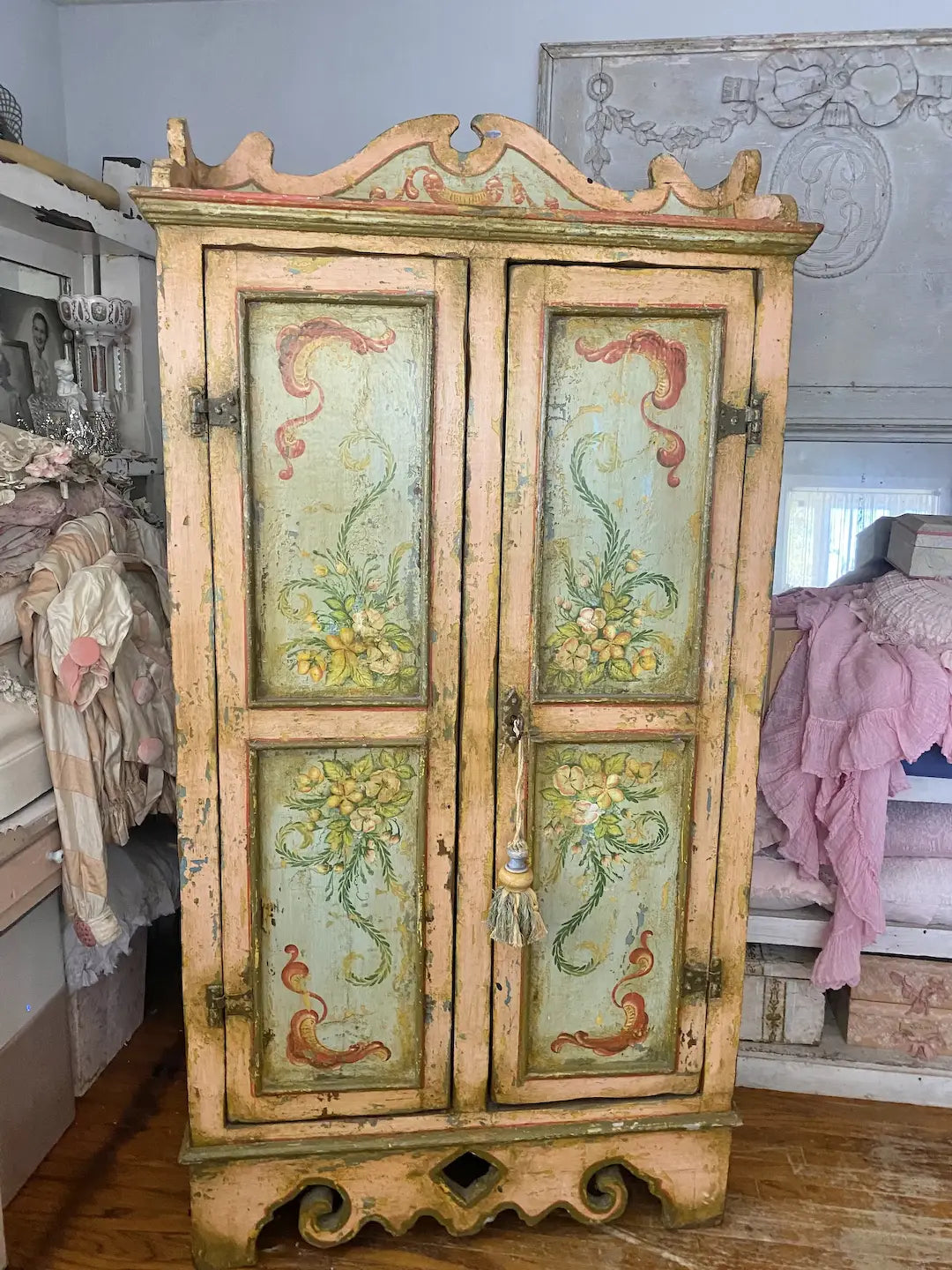 Antique Late 1700s-1800s Hand Painted European Cabinet Armoire