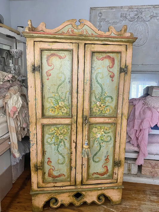 Antique Late 1700s-1800s Hand Painted European Cabinet Armoire