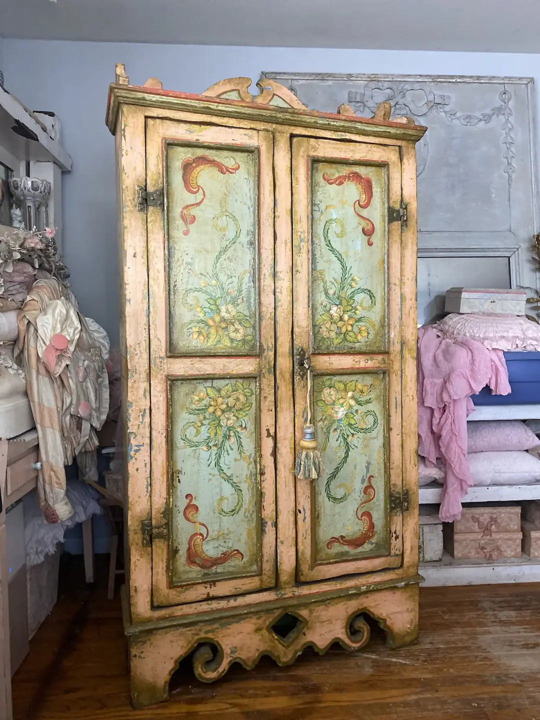 Antique Late 1700s-1800s Hand Painted European Cabinet Armoire