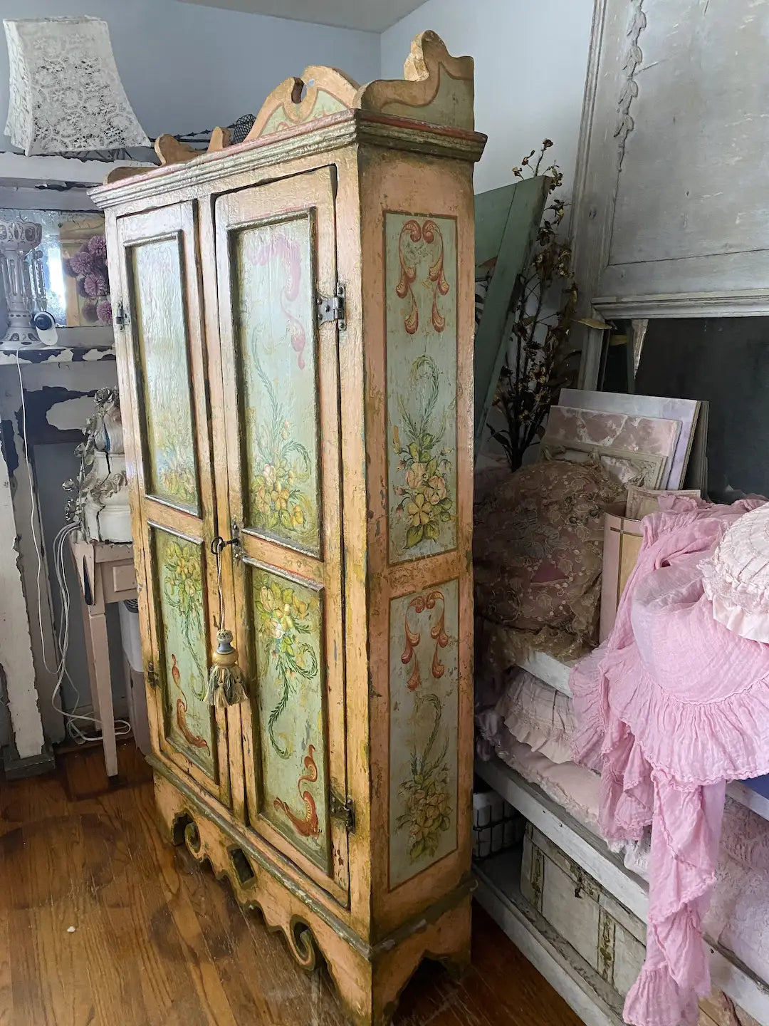 Antique Late 1700s-1800s Hand Painted European Cabinet Armoire